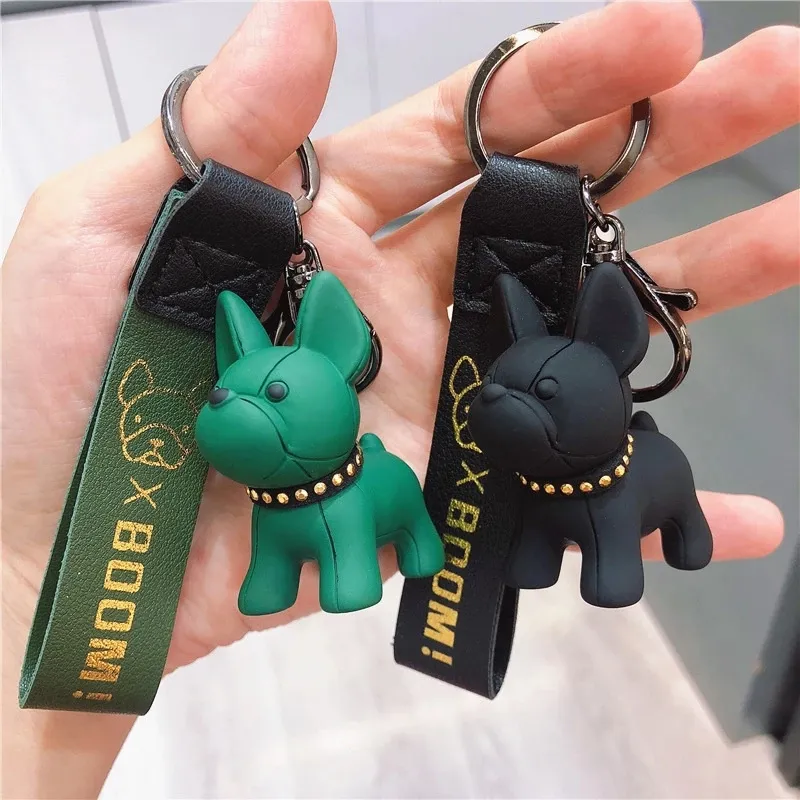 Clássico Francês Do Punk Homens Chaveiro Do Carro Jóias Chaveiro Do Cão De Couro PU Chaveiros para As Mulheres Saco Charme Trinket Bulldog Keychain