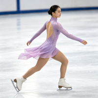 Robe de patinage artistique à col haut et manches longues, ornée de strass, en tissu mesh, pour compétition et spectacle sur glace, pour adultes et enfants