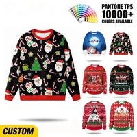 Sweat-shirt à col rond pour homme personnalisé avec sublimation, motif canne à sucre du Père Noël, impression intégrale pour les fêtes de Noël