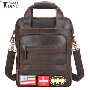 Sac bandoulière vertical en cuir Crazy Horse rétro Tiding 13 pouces, sac tactique pour homme - Product Image 3