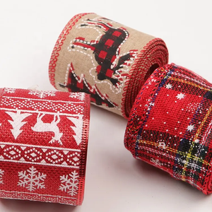 Luxe Custom Jute Bedrade Rand Streep Geruit Rode Kerst Lint Rollen Voor Geschenkverpakking - Product Image 4