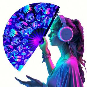 Abanico de Mano Plegable Luminoso Ultravioleta de 13 Pulgadas, Decoración de Bambú, Accesorios para Festivales - Product Image 1