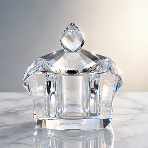 Small Bridge <strong>Crystal</strong> Ring Box Tapered Faceted Teardrop <strong>Knob</strong> Green Base K9 Glass Trinket Jar Model for Proposal Wedding - Product Image 1