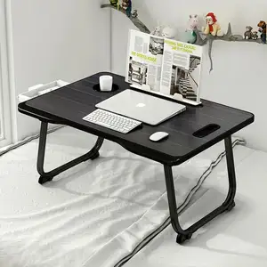 Taşınabilir ahşap katlanır dizüstü yatak masası laptop standı masa dizüstü bilgisayar masası bardak tutucu ile