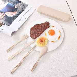 <b>Reusable</b> Travel Utensils Set with Case, 4 Sets Wheat <b>Straw</b> Portable Knife Fork Spoons Tableware, Eco-Friendly BPA Free - Product Image 4