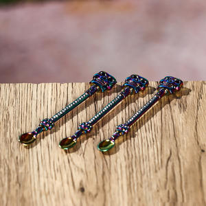 Sendok logam Mini desain tengkorak warna pelangi Scooper logam kerajinan grosir - Product Image 5