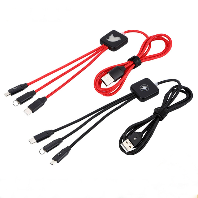Wholesale Custom Logo Universal Charger 3 in 1 Multi USB Charging Cable High Quality 3 in 1 USB Cable with LED Lighting logo