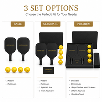 Ensemble de pickleball de luxe personnalisé avec logo, pour événements sportifs professionnels, 2 raquettes, 4 balles, norme USAPA, noyau en nid d'abeille en fibre de verre, coffret cadeau