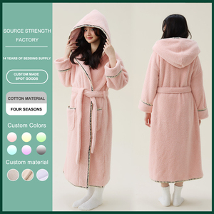 Pyjama épais en polaire corail pour adultes, robe de chambre et chemise de nuit pour hommes et femmes, vêtements de nuit doux pour l'<span class=keywords><strong>automne</strong></span> et l'hiver - Product Image 2