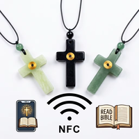 Collier intelligent NFC en pierres précieuses, croix en jade pour la lecture de versets bibliques et le partage de cartes de visite numériques