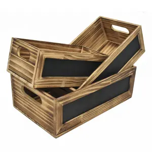 Groothandel Op Maat Gemaakte Distressed Rustieke Houten Kratten Met Schoolbord Retail Display Opbergdoos Geschenkpakketten