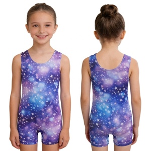 Traje de baile de salón para niñas de 3 a 11 años, leotardo de gimnasia con estampado de estrellas, mono hasta el muslo para entrenamiento, patinaje artístico - Product Image 2