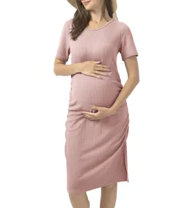 Pink Photo Tight Bodycon Pregnant Female Dresses Women Elegant Modest Maternity Dresses For Summer Photo Shoot