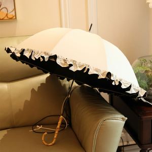 Parasol de mariage vintage en dentelle avec logo personnalisé OEM, bord festonné, poignée en bois, ouverture manuelle, pour femmes et filles - Product Image 2