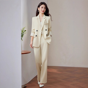 Women's Suit Set Double Breasted Solid Color Polyester Anti Wrinkle Casual Professional Blazer Pants Set - Product Image 2