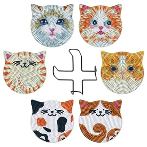 Kit de sous-verres DIY, peinture au diamant, motifs de chats de style américain peints à la main, sous-verres antidérapants - Product Image 2