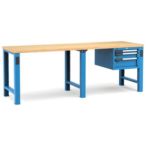 Banco de trabajo azul Fami Master 250cm con encimera de madera y 3 cajones - Product Image 1