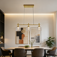 Luminaire suspendu linéaire moderne minimaliste à 3 lumières en verre doré, lustre décoratif d'intérieur pour salle à manger, salon, bar, hôtel