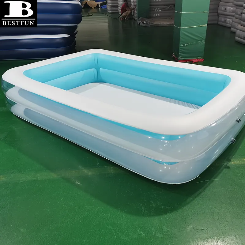 factory clear PVC 2-way nozzle family size inflatable swimming pool durable plastic garde paddling pool for kids and adults