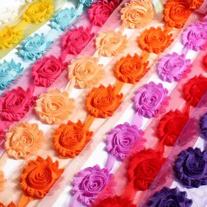1Yard 2.6" 15 colors Fashion Chic Shabby Chiffon Flowers For Children Hair Accessories 3D Fabric Flowers for diy Ornaments