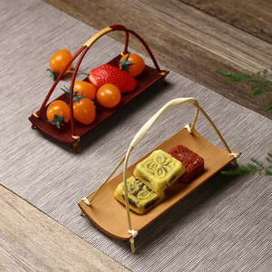 Chinese handmade bamboo portable tea and <b>snack</b> <b>tray</b>, dual-purpose <b>snack</b> holder, bamboo towel holder for storing Kung Fu tea - Product Image 1