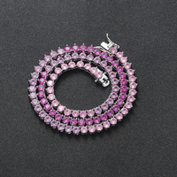 BC152 Moderno Collar de Cadena Tipo Tenis de 3mm 4mm de Latón Chapado en Plata Rosa con Circonita y Engaste de 3 Puntas, Cadena de Eslabones con Circonita Cúbica Degradada