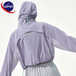 QZFSO Custom Streetwear Lightweight Mesh Zip up Windbreaker Breathable Quick-dry Polyester Sun Protection <b>Jacket</b> With Hood - Product Image 2