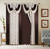 Rideau à œillets double couche en jacquard en gros avec occultation et ignifuge pour chambre à coucher et salon