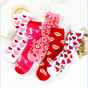 Valentijnsdag Vrouwen Sokken Love Heart Gebreide Jacquard Katoenen Sokken Op Maat Gemaakte Sokken