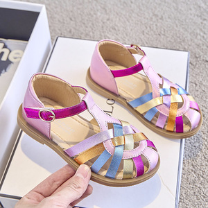 Sandali da ragazza per il commercio estero transfrontaliero, Nuova Collezione Estate 2025, Stile Retrò, <span class=keywords><strong>con</strong></span> Zeppa, Punta Aperta, Traforati, Slip-on, Casual, Versatili, Disponibili - Product Image 2