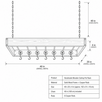 Étagère à casseroles de style farmhouse, étagère à casseroles suspendue au plafond, en bois et en cuivre, avec support de rangement réglable pour la cuisine