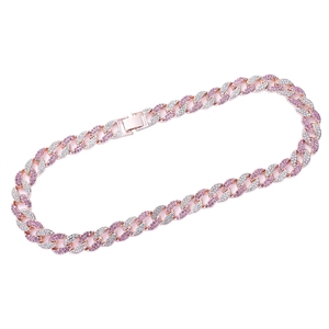 Hip-Hop Rote Vollständig mit Zirkonia Besetzte Miami Cuban Link Kette Schmuck Bling Herren Rapper Party Halskette - Product Image 4