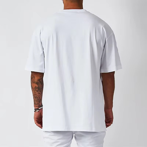 T-shirt da uomo in cotone bianco oversize retrò tinta unita t-shirt da uomo di grandi dimensioni moda donna manica corta da uomo t-shirt - Product Image 2