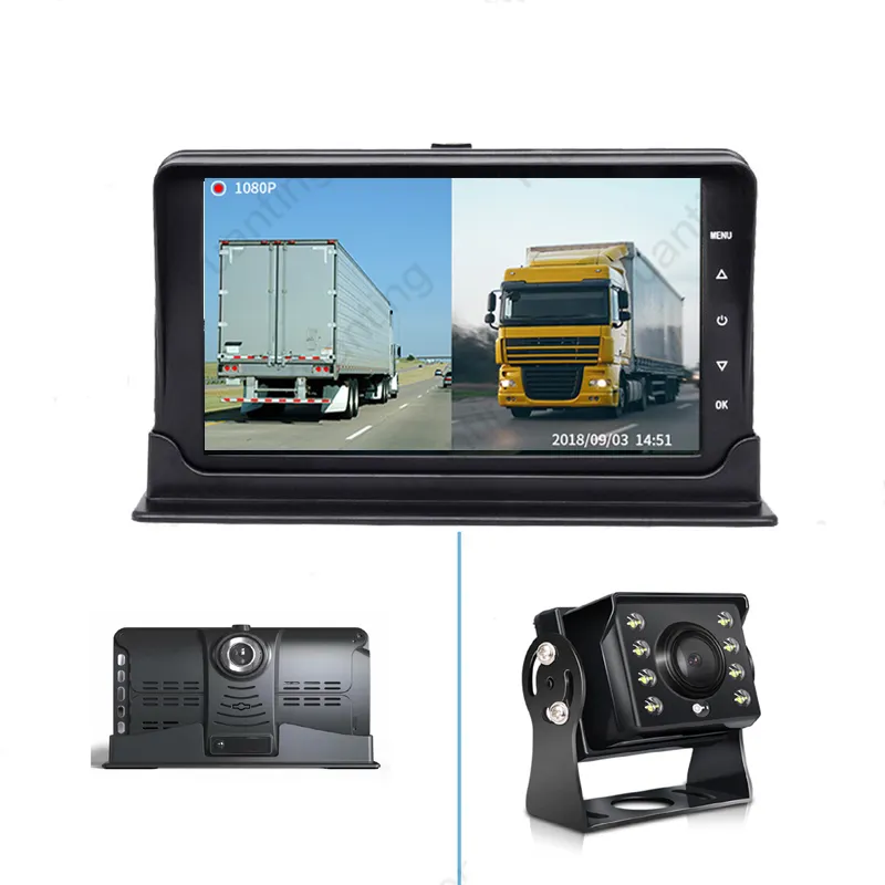 Monitor de marcha atrás para coche, soporte de pantalla IPS de 7 pulgadas, sistema de cámara de tablero independiente para camión, autobús y furgoneta
