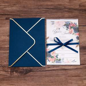 Tarjetas de invitación personalizadas para baby shower, <span class=keywords><strong>hojas</strong></span> internas de relleno de aniversario, tarjeta de invitación, sobre de boda, azul marino - Product Image 2