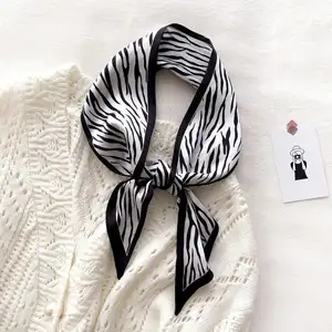 2024 Fashion Zebra Print Silk Scarf Lady Bags Foulard Small Ribbon Band Kerchief Women Long Neck Shawl Female