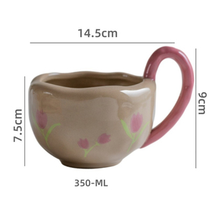 Taza de Desayuno Creativa con Asa Grande Pintada a Mano y Personalizada, Taza de Café de Cerámica con Platillo - Product Image 2