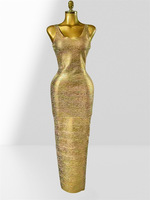 Robe longue moulante sexy à col en V profond et sans manches, avec feuille d'or, pour soirée, collection 2026, pour femme