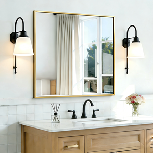 <span class=keywords><strong>Espejo</strong></span> <span class=keywords><strong>de</strong></span> Baño Cuadrado <span class=keywords><strong>de</strong></span> Aleación <span class=keywords><strong>de</strong></span> Aluminio Montado en la Pared en Dorado y Negro para Uso en Hoteles o en el Hogar - Product Image 2