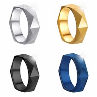 Mode Ti Acier Inoxydable Surface Géométrique 6mm Chunky Anneaux Multi-Facettes Dôme En Acier Inoxydable Anneau Femmes Homme