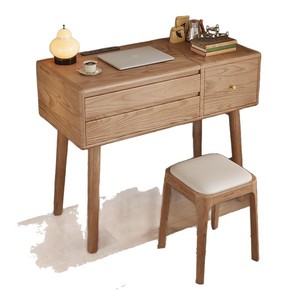Solid Wood Flip Top Ash <b>Dressing</b> Table With Lighted Mirror Bedroom Makeup Vanity Natural Wood Color - Product Image 5