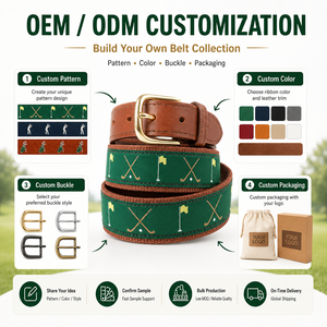 Cinturones de Golf para Hombre Tejidos con Cinta de Lona y Cuero Genuino de Diseño a la Moda ODM OEM - Product Image 3