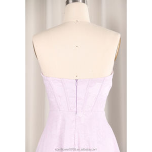 高级时尚服装女性缎面连衣裙供应商a线无肩带淡紫色高贵连衣裙花卉设计优雅鱼骨和尾巴 - Product Image 6