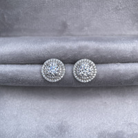 Boucles d'oreilles double halo personnalisées en argent sterling 925 avec moissanite ronde couleur DEF VVS1, vente en gros