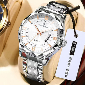 Montre à quartz Caven Denton en acier inoxydable pour homme, analogique, résistante à l'eau 3BAR, calendrier lumineux, date, fermoir caché, bracelet de 21 cm - Product Image 5