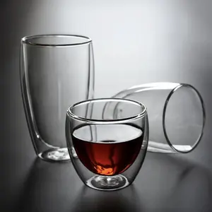 Taza de vidrio para cerveza, vaso de vidrio de borosilicato para café, doble pared