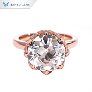 แหวนเพชรทรงกลมเจียระไนแบบบริลเลียนท์ 14K โรสโกลด์ Tianyu Gems แบบสั่งทำพิเศษ ดีไซน์ทรงดอกไม้ ประดับขอบเพชร สไตล์โรแมนติกสำหรับผู้หญิง - Product Image 1