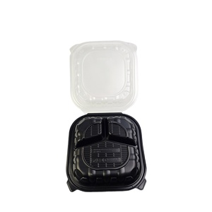 Boîte <span class=keywords><strong>à</strong></span> <span class=keywords><strong>sushi</strong></span> jetable en PP recyclable et écologique, 10x10 pouces, 3 compartiments, noire transparente, certifiée Shandong, compatible micro-ondes - Product Image 4