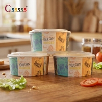Bol alimentaire en papier écologique 500ml 750ml 900ml, bol à salade jetable avec logo imprimé, en kraft doré avec couvercle
