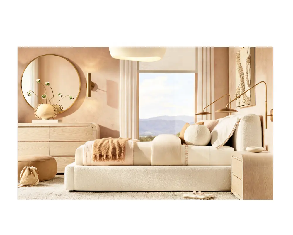 Lit moderne confort queen enfant bois sylvain boucle tissu doux avec rangement lit rembourré pour chambre à coucher meubles de maison